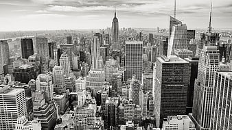 Black and White Aerial View of New York City Skyline