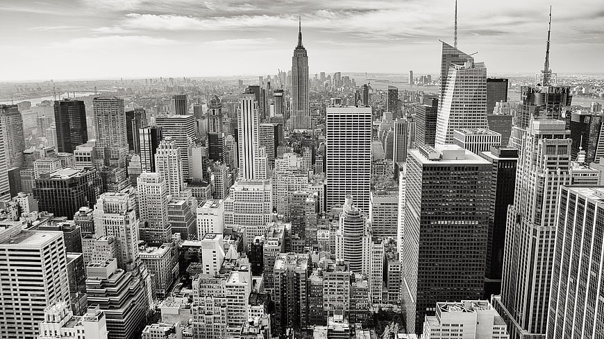 Black and White Aerial View of New York City Skyline