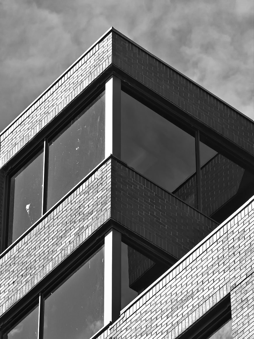 Black and White Modern Brick Building Corner Architecture
