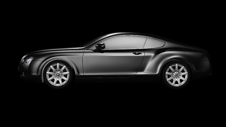 Sleek Silver Coupe Profile on Black Background