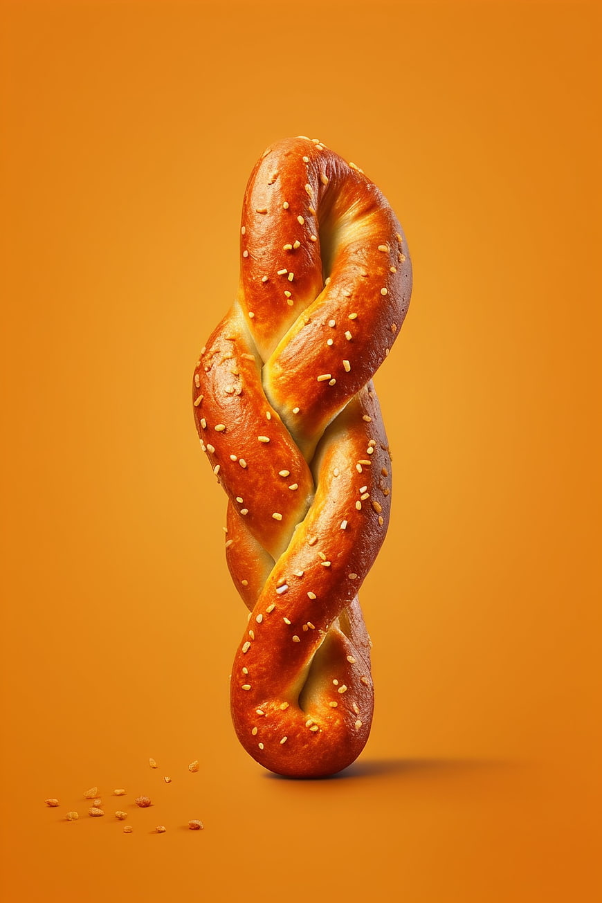 Vertical Pretzel with Sesame Seeds on Orange Background