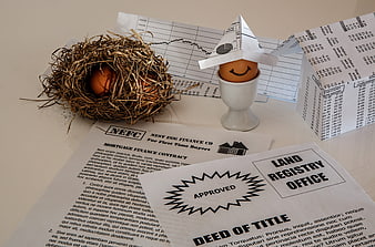 Nest egg finance concept with mortgage documents and egg
