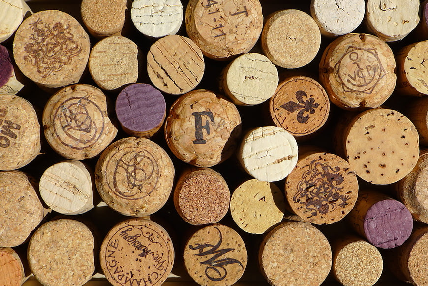 Top-Down View of Vintage Wine Corks With Stamps