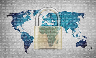 World Map With Padlock And Binary Code Background