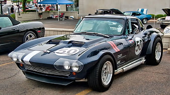 Classic Blue Racing Car with Number 50 at Car Show