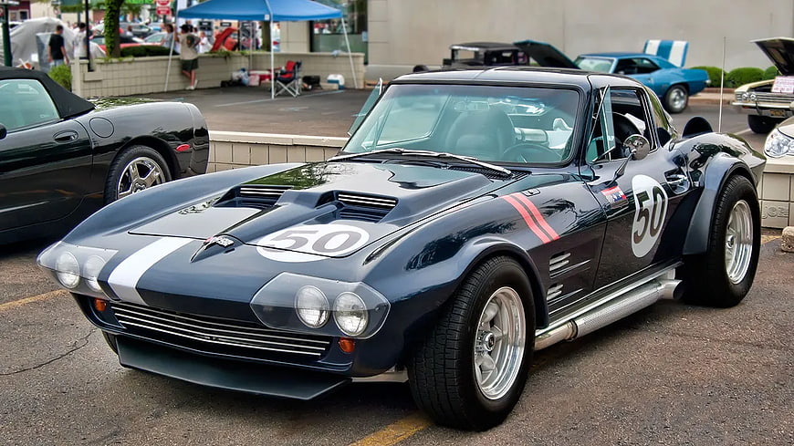 Classic Blue Racing Car with Number 50 at Car Show