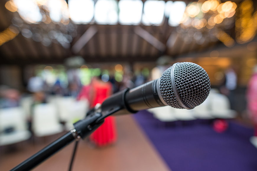 Close-up of microphone at wedding ceremony venue