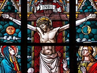 Stained Glass Window Depicting the Crucifixion of Jesus