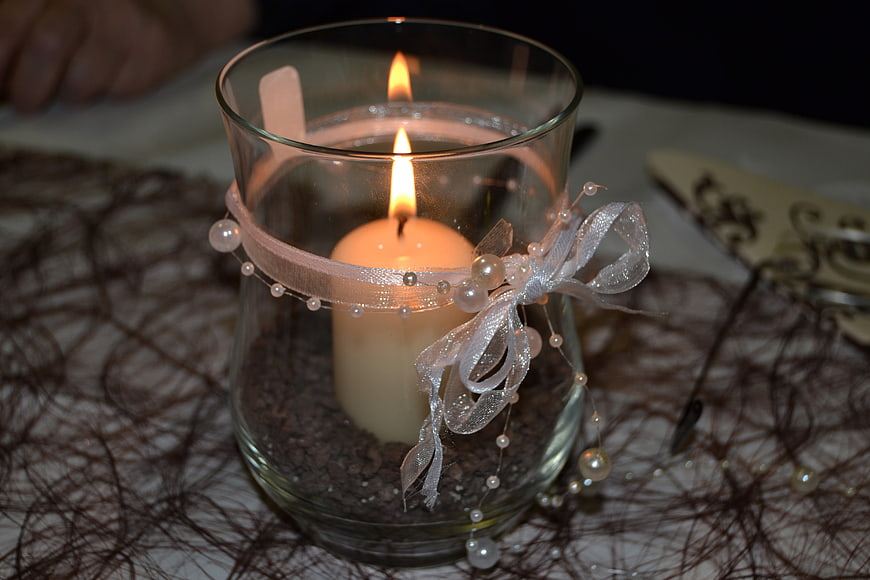Decorative Glass Candle Holder with Ribbon and Pearls
