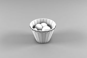 3D Render of White Basket with Spheres on Gray Background