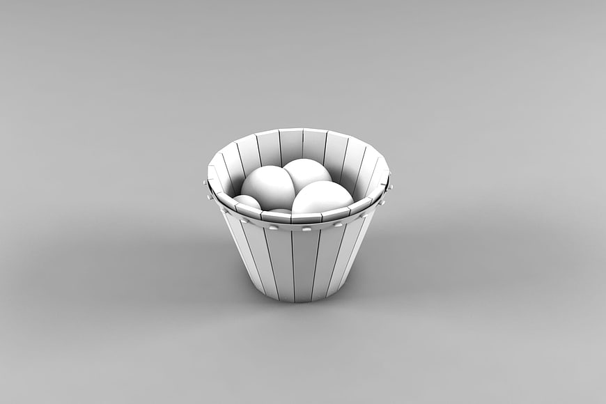 3D Render of White Basket with Spheres on Gray Background