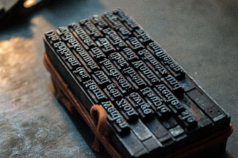 Vintage Letterpress Printing Blocks with German Text