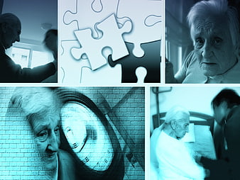 Blue Tinted Collage About Elderly Care and Dementia