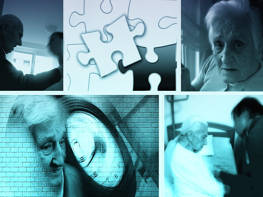 Blue Tinted Collage About Elderly Care and Dementia