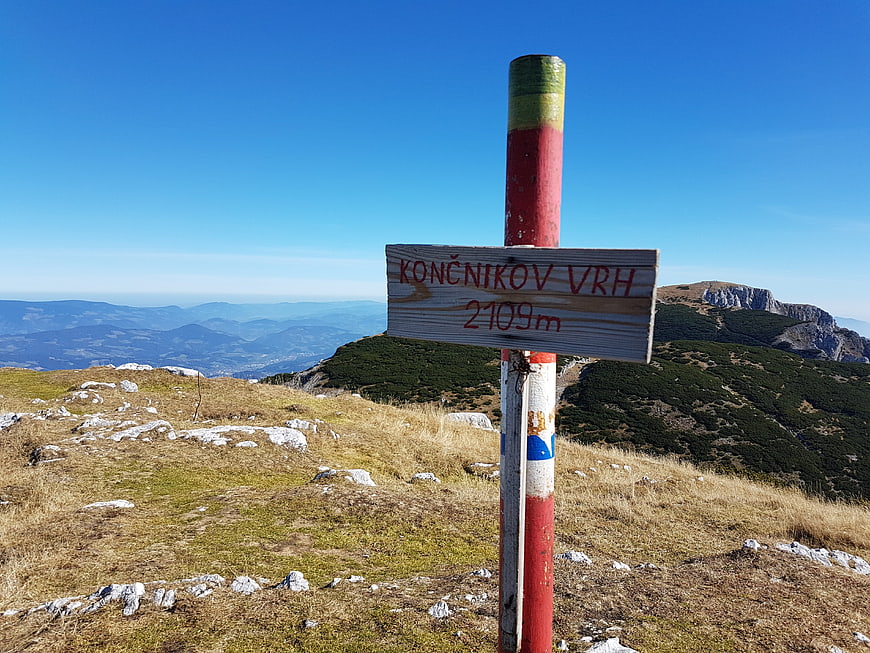 Končnikov Vrh Mountain Summit Sign in Slovenia