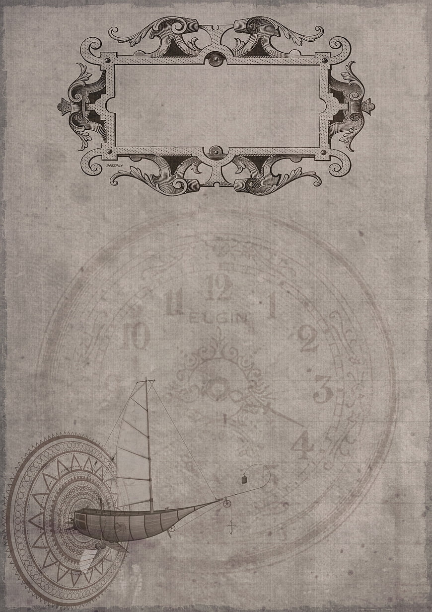Vintage Sepia Nautical Clock and Ornate Frame Background