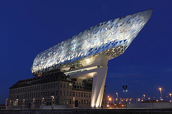 Low Angle Night View of Modern Glass Architecture