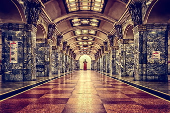 Grand Marble Subway Station Hallway With Arched Ceiling