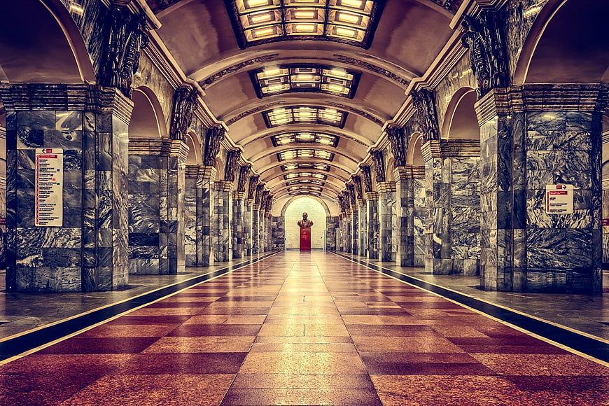 Grand Marble Subway Station Hallway With Arched Ceiling