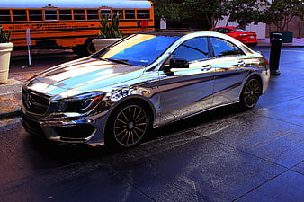 Chrome Mercedes-Benz CLA45 AMG Sedan on Street