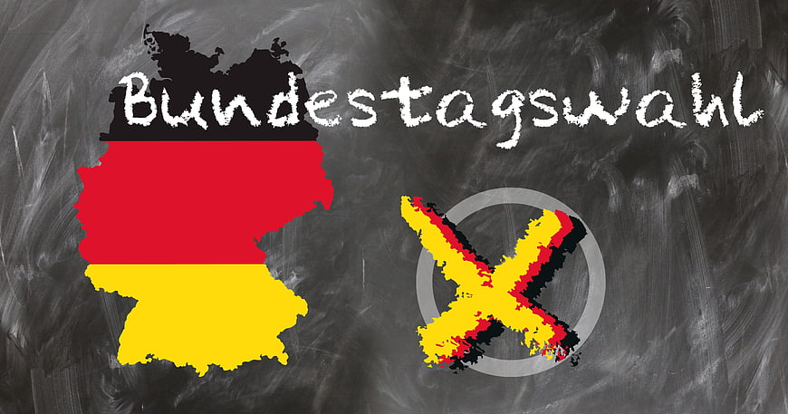 German Federal Election Chalkboard Illustration with Map and Vote Mark