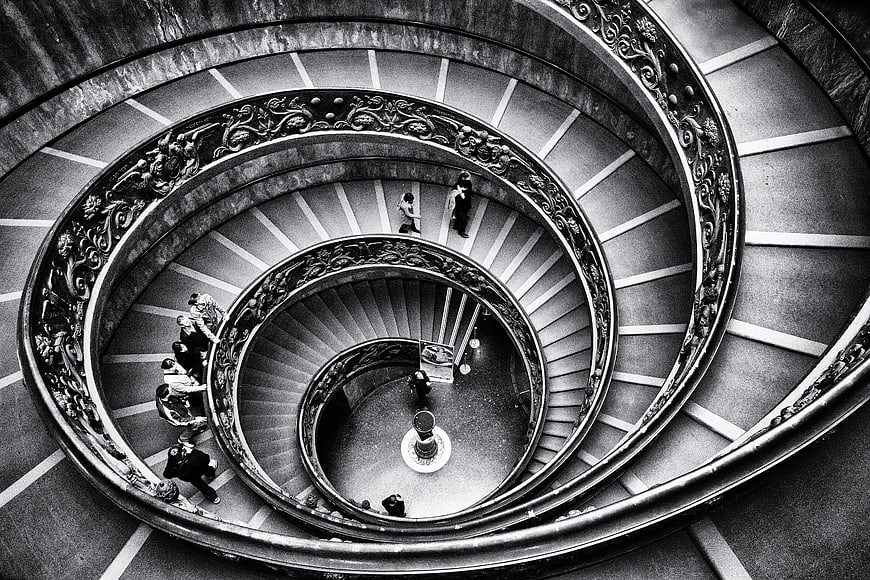 Black and white spiral staircase in Vatican Museums