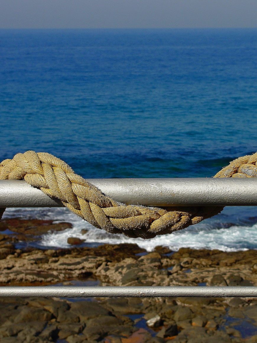 Nautical Rope on Metal Railing with Ocean View