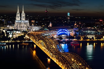 Cologne Cathedral and Hohenzollern Bridge Night Skyline