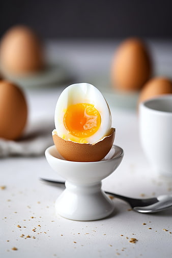 Soft Boiled Egg in White Cup with Runny Yolk