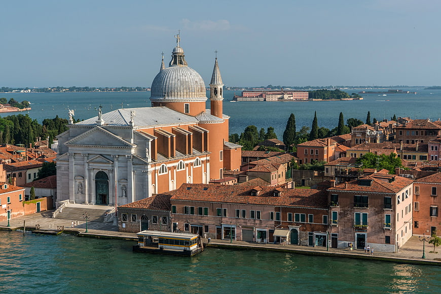 Venice Cathedral and Water Bus on Sunny Day