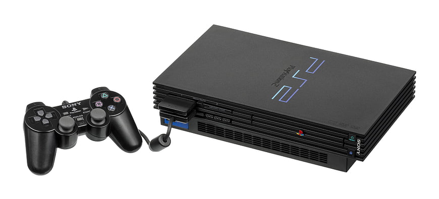 Black Sony PlayStation 2 Console And DualShock Controller