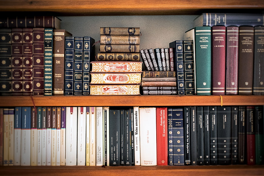 Vintage Books on Wooden Bookshelf