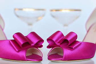 Pink Satin Wedding Shoes with Champagne Glasses