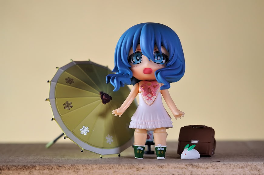 Blue Hair Nendoroid Figurine With Parasol And Accessories