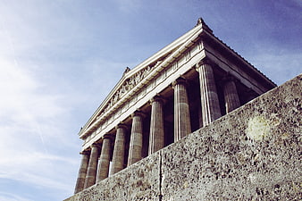 Low angle view of the Pantheon in Rome against blue sky
