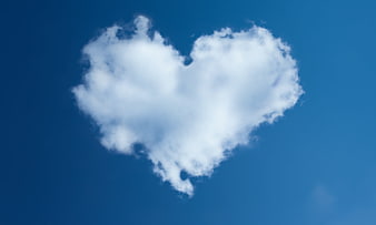 Heart-shaped white cloud in blue sky