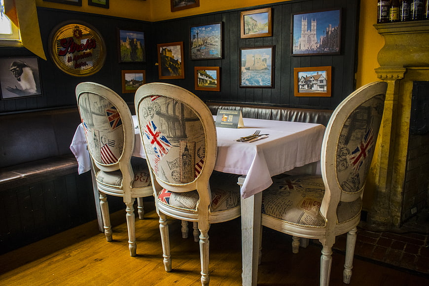 British Pub Dining Room with Union Jack Chairs