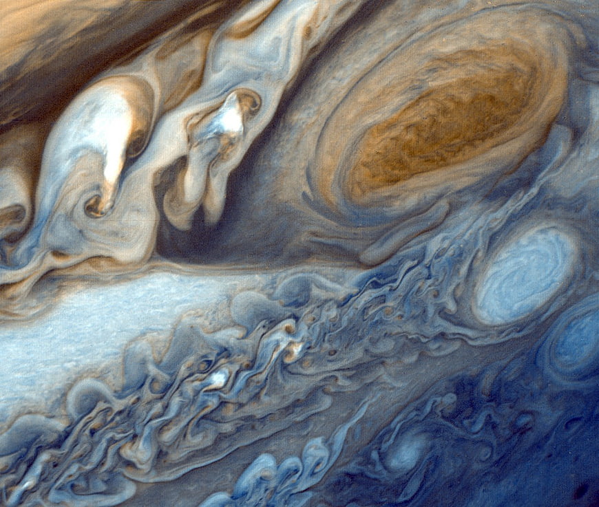 Close-up of Jupiter's swirling clouds and storms