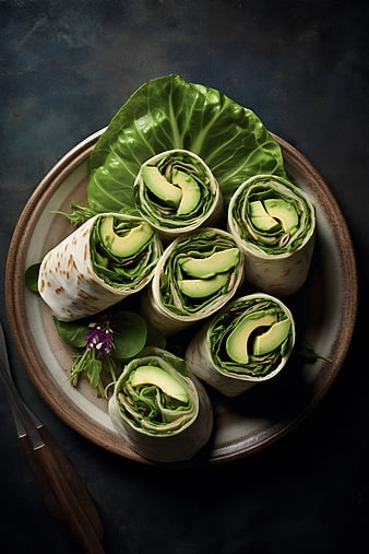 Healthy Avocado Tortilla Wraps on Ceramic Plate