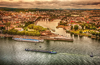 Aerial View of Dresden, Germany with Elbe River and Frauenkirche