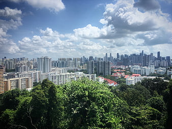 Singapore City Skyline View from Green Hilltop
