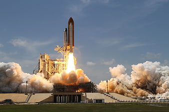 Space Shuttle Launch with Massive Smoke Plumes