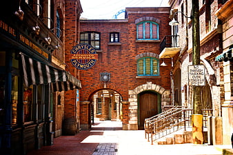 Vintage Brick Alleyway with Retro Chrysler Sign