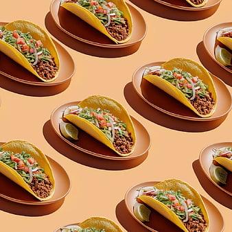 Repeating Pattern of Beef Tacos on Plates