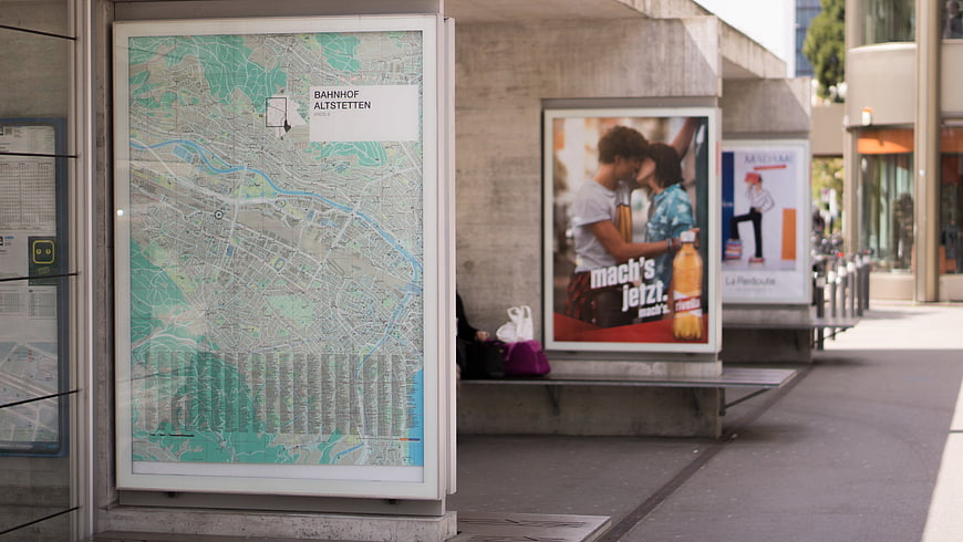 Zurich Altstetten Train Station Map and Bus Stop Advertisement