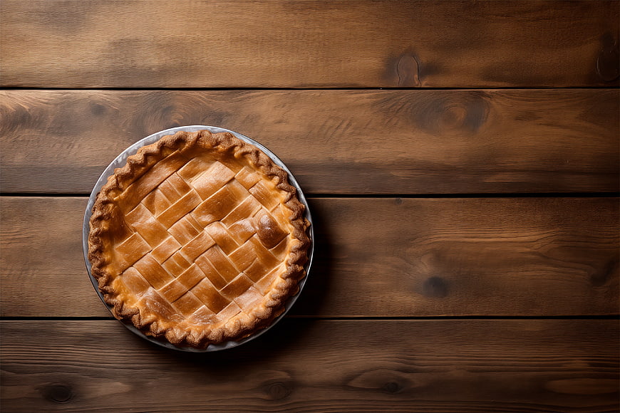 Top View of Homemade Lattice Pie on Rustic Wooden Table
