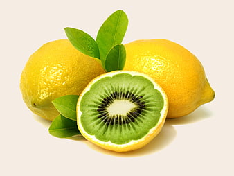 Digital Collage of Kiwi Fruit Inside Lemon Peel