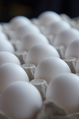 Close-up of white eggs in a cardboard carton