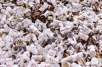 Pile of Dirty Disposable Plastic Cups and Organic Waste