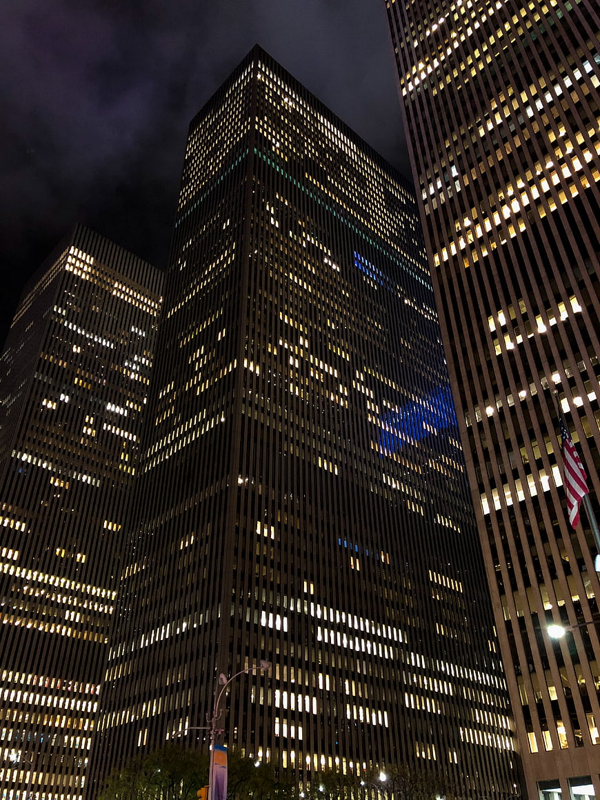 Night View of Rockefeller Center Skyscrapers in New York City